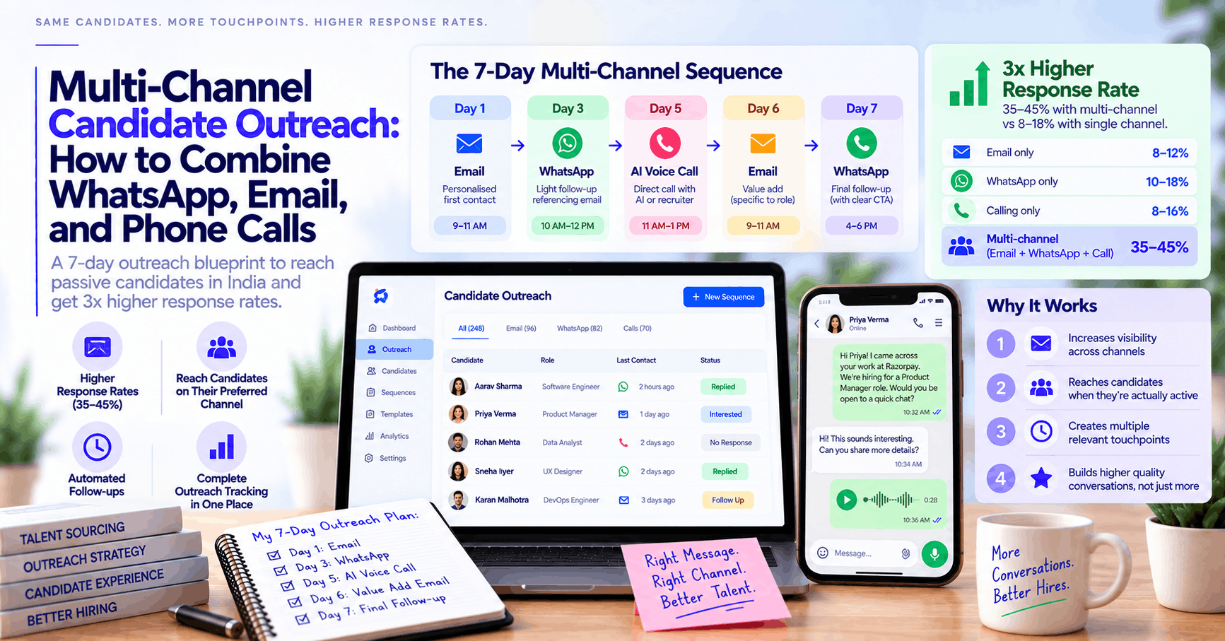 Multi-Channel Candidate Outreach: How to Combine WhatsApp, Email, and Phone Calls